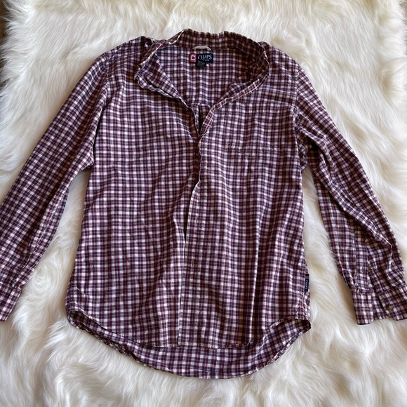 Chaps Red Navy Blue Plaid Flannel Cotton Button Down Unisex - Picture 3 of 10